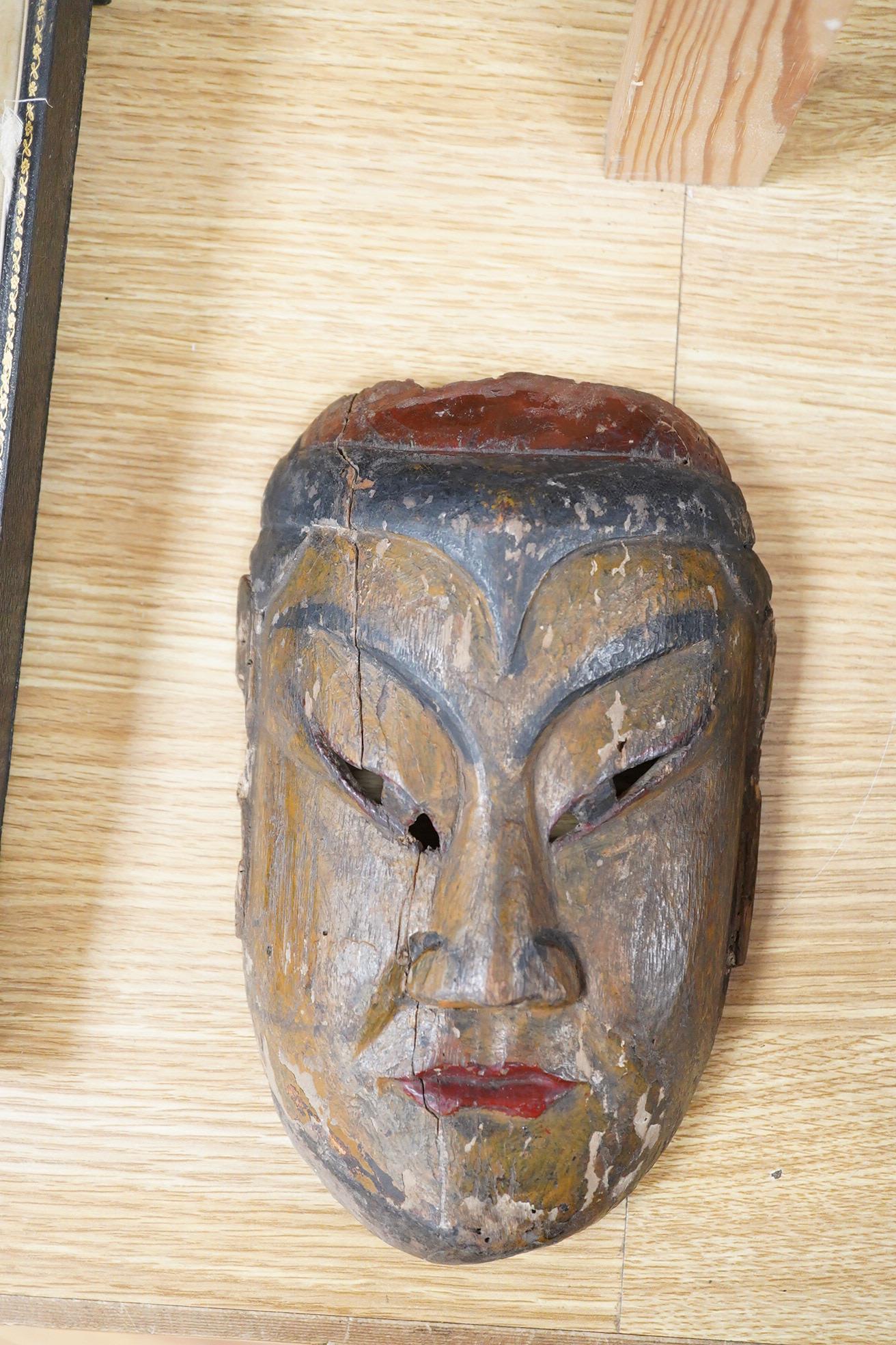 A Japanese Edo period polychrome wood noh mask, probably 16th century, 23cm high